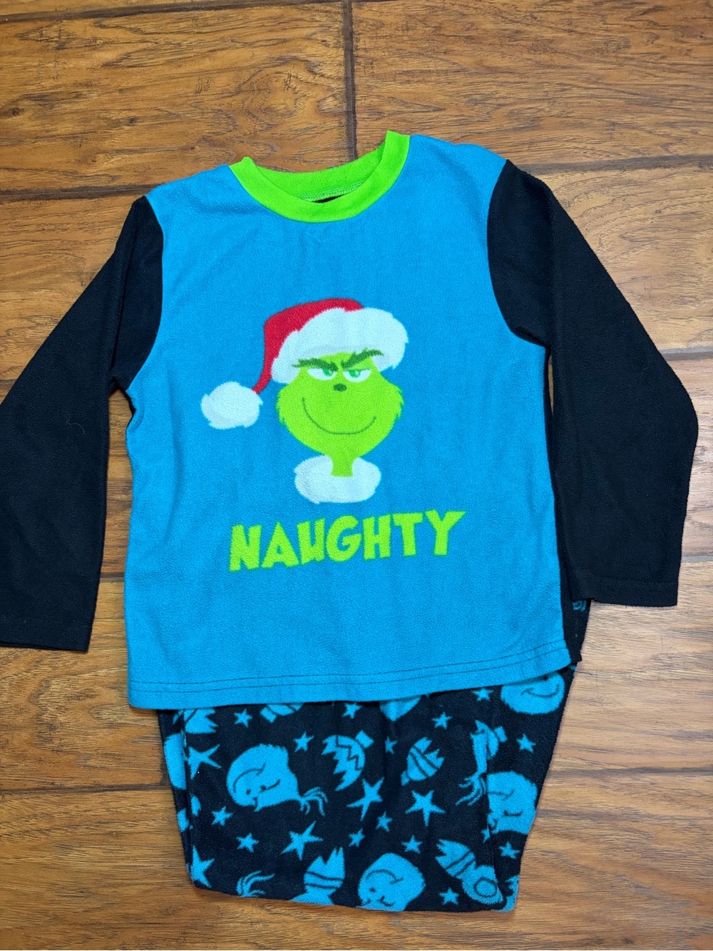 Kids "Naughty" Grinch Blue & Black Pajama Set Size 6